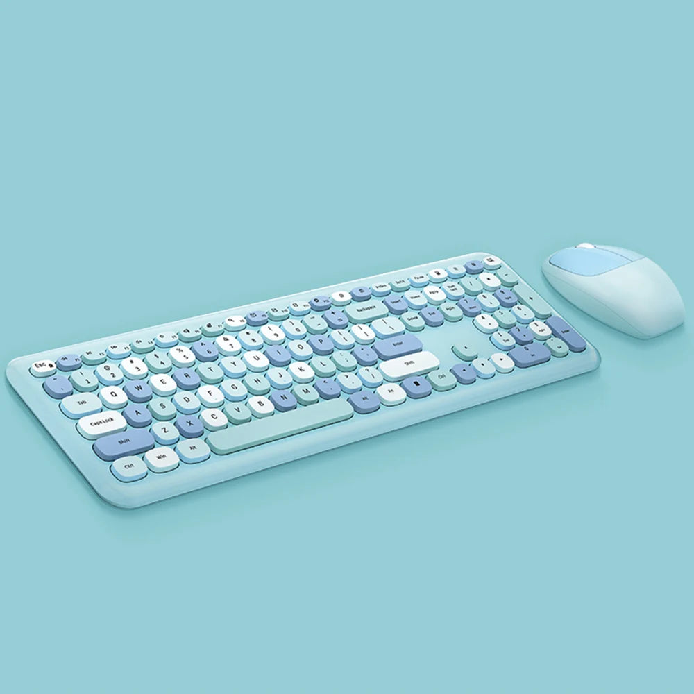 Modern Mofii 666 Keyboard Mouse Combo Wireless 2.4G Mixed Color 110 Key Keyboard Mouse Set with Round Punk Keycaps for Girl