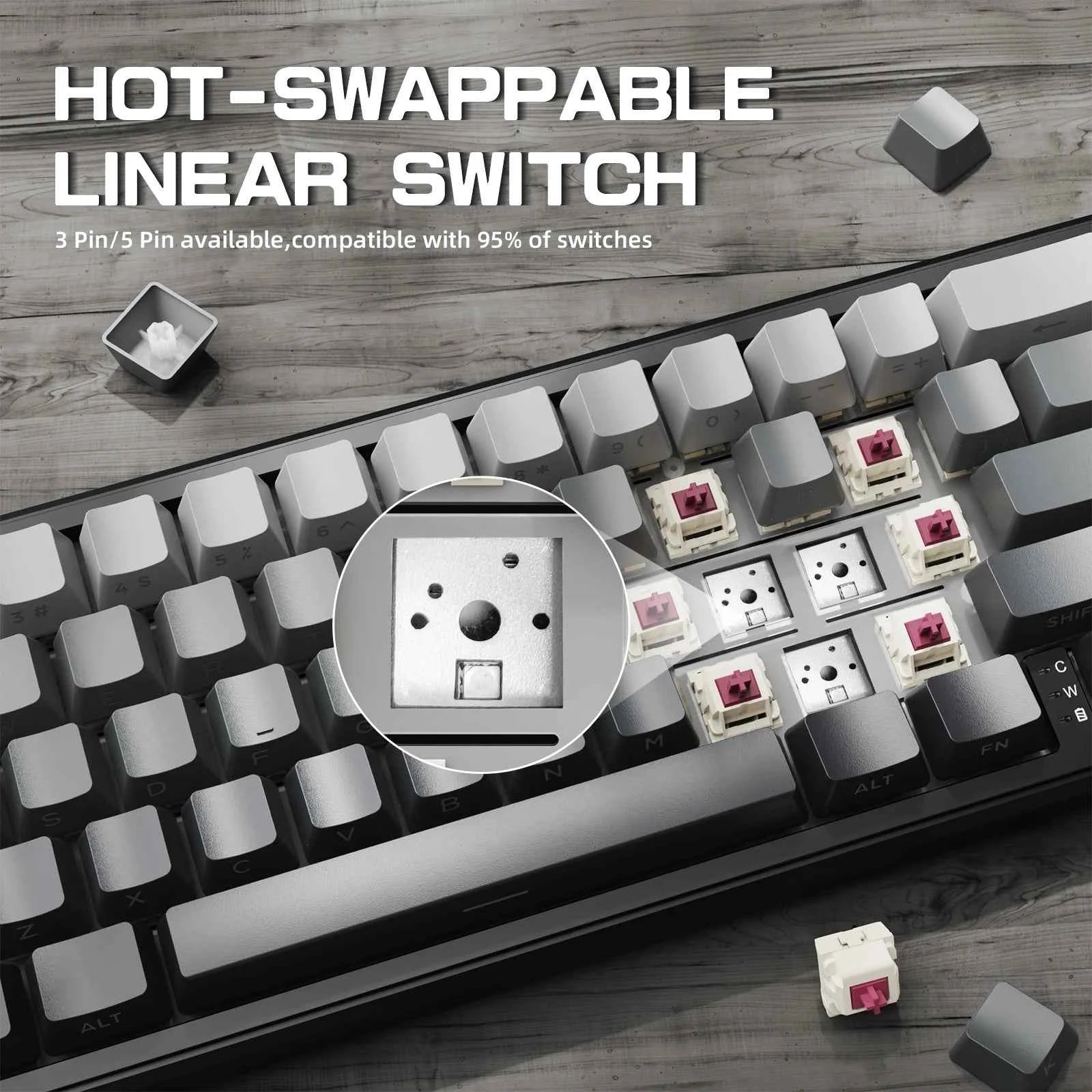 ATTACK SHARK X66 60% Wireless Mechanical Gaming Keyboard with Knob,3-Mode Gasket Hot Swappable Custom Keyboard with Coiled Cable