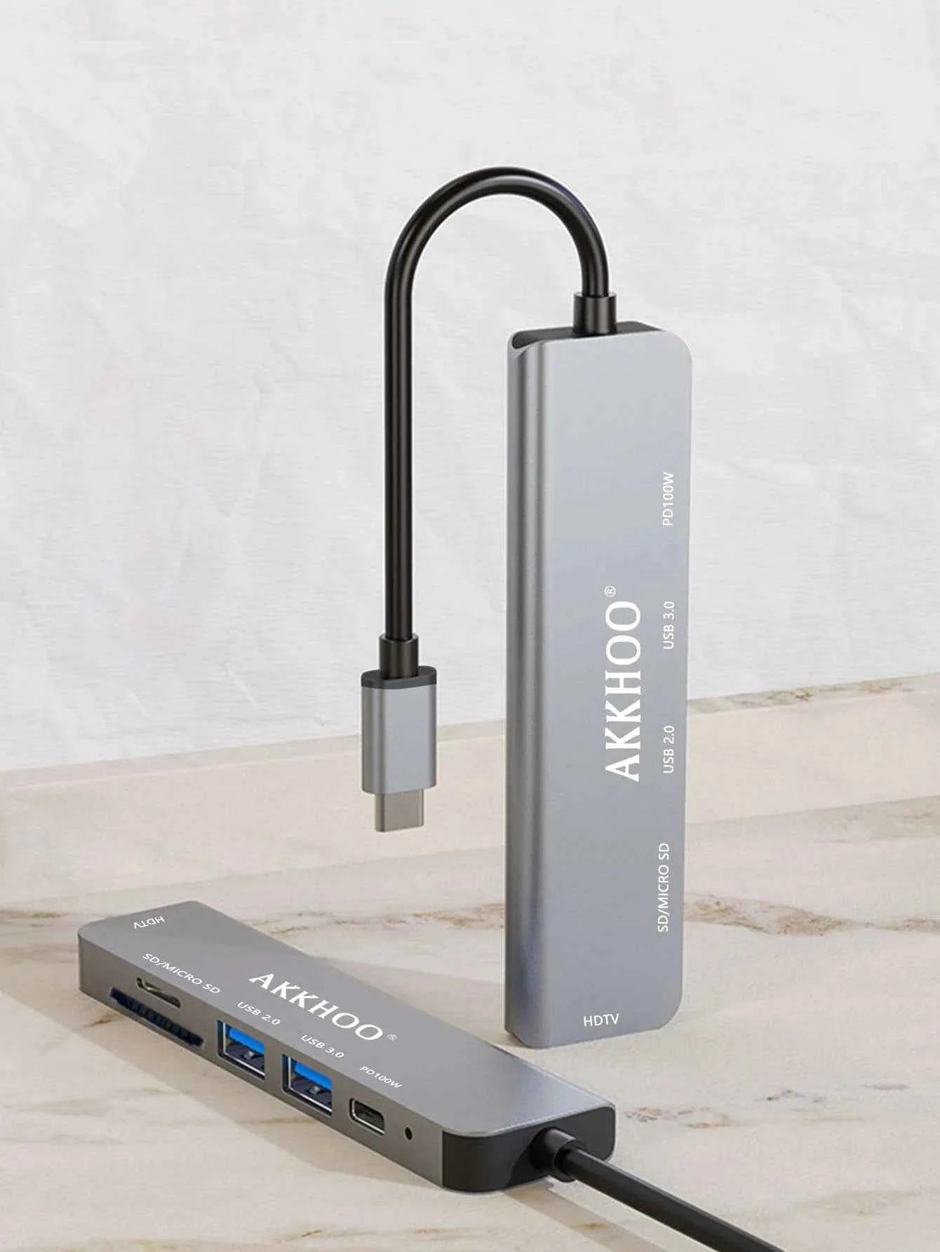 6 in 1 Type-C Docking Station, Support 100W PD Fast Charge, SD/TF Card Dual Card Slot, Portable Multi-Function Docking Station