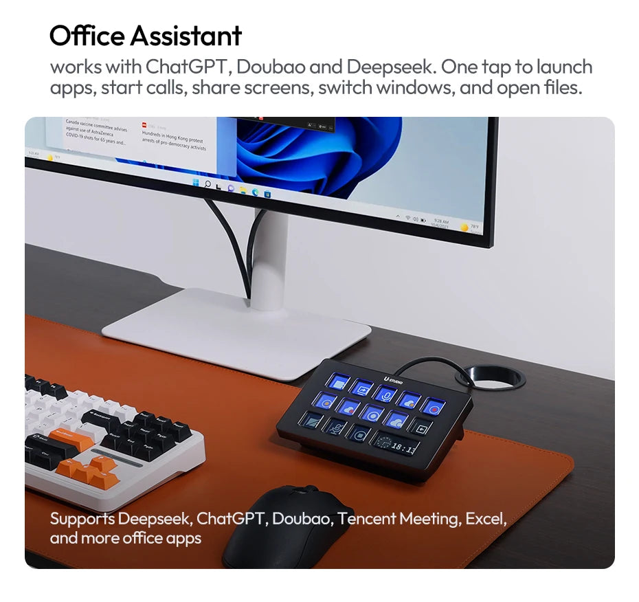 Ulanzi D200H Deck Dock AI-Powered Office Streaming Controller for Computer Fill Light for Intelligent Live broadcast Room