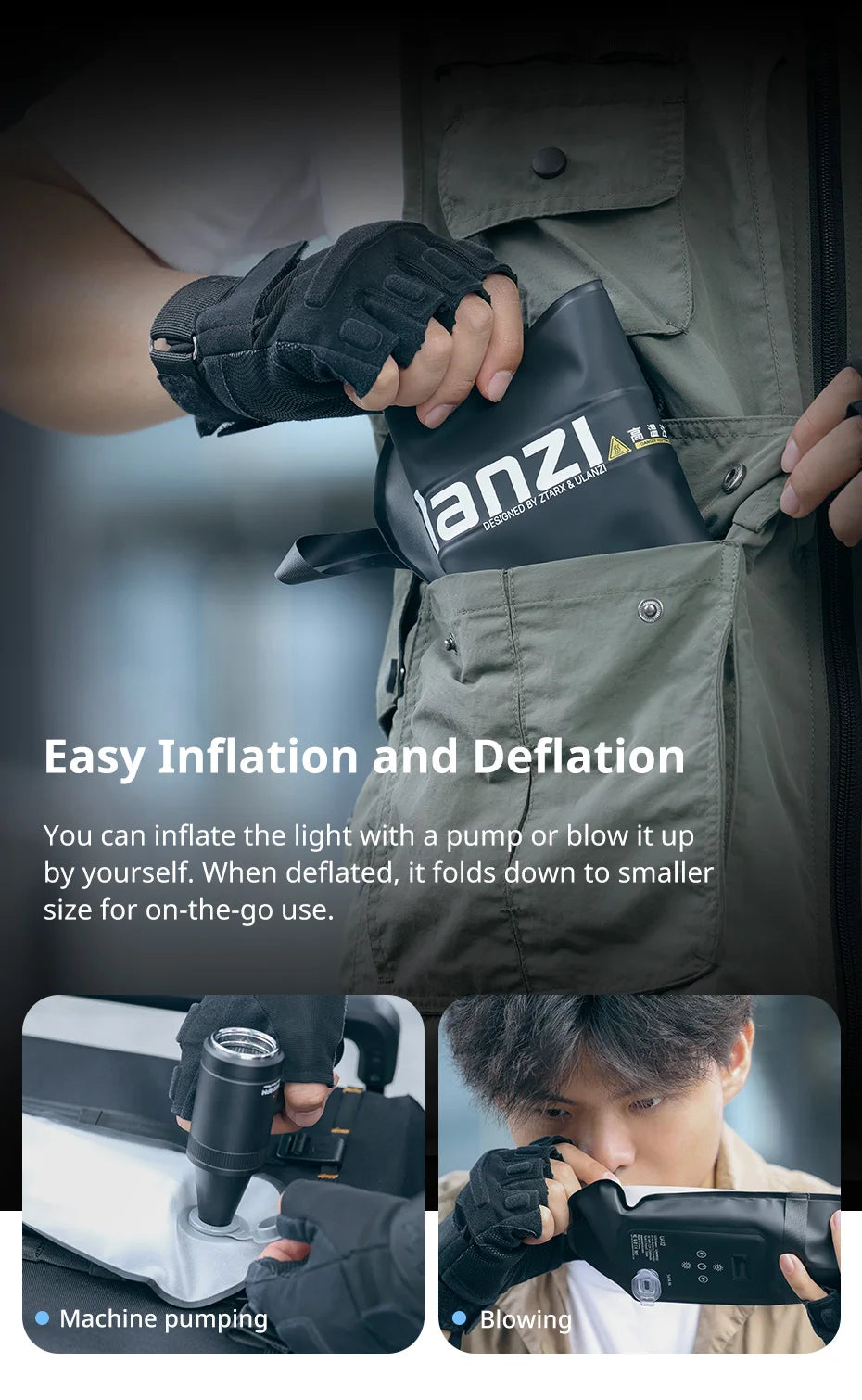 Ulanzi UA12 12W Inflatable TPU Air Tube Light 2700K-6500K Bi-Color Portable Pocket Light Stick Magnetic Mount for Livestreaming
