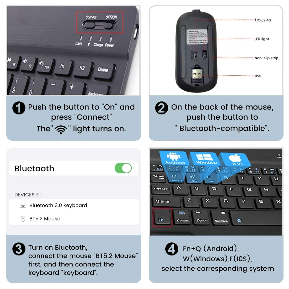 2026 Portable Bluetooth Backlit Keyboard For Xiaomi iPad / iOS Android Windows Tablet Phone Wireless Keyboard With Mouse Spanish