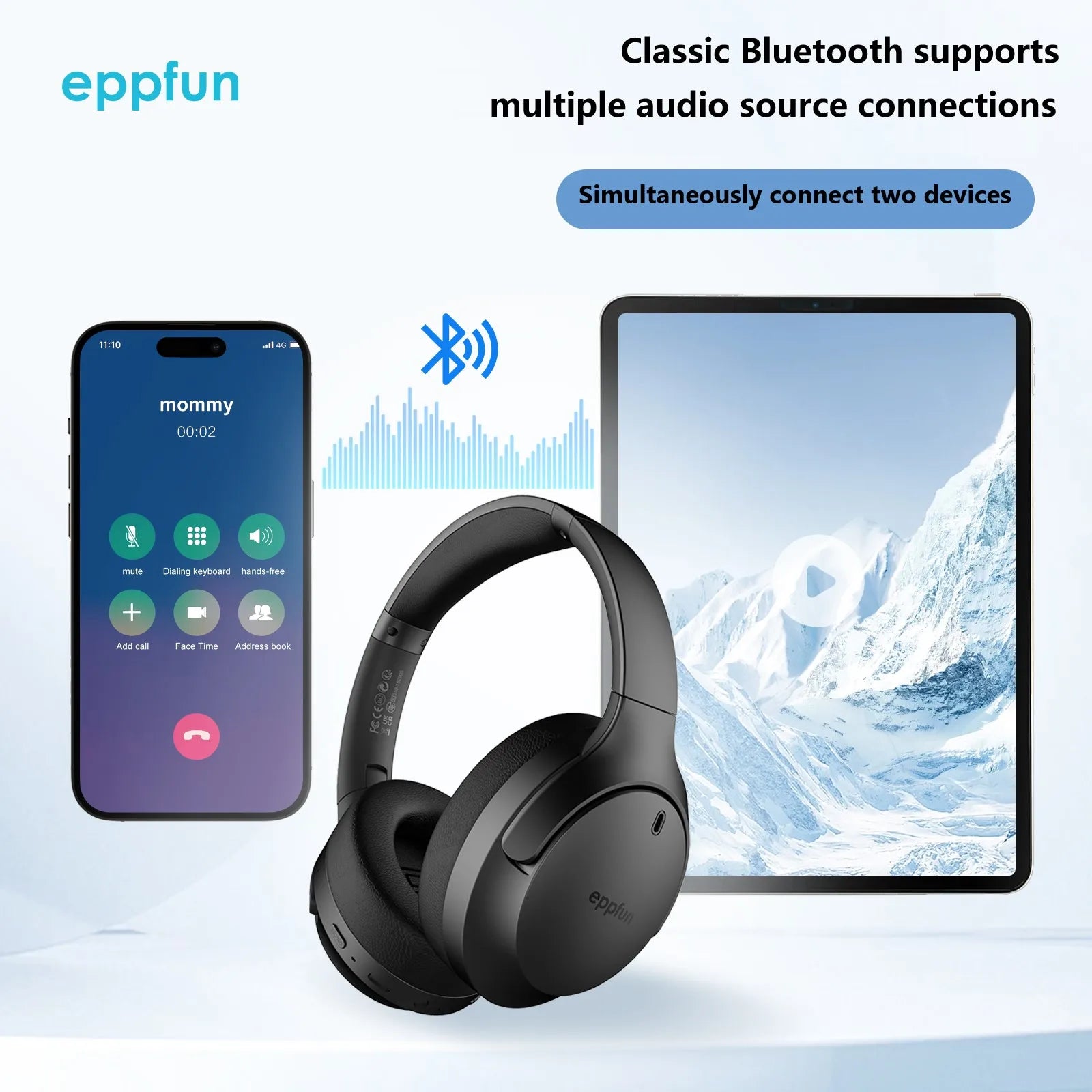 eppfun LE Audio Over Ear Bluetooth 5.4 Headphones with mic,Aptx Lossless/LC3/Auracast Headset for Music Gaming TV Watching