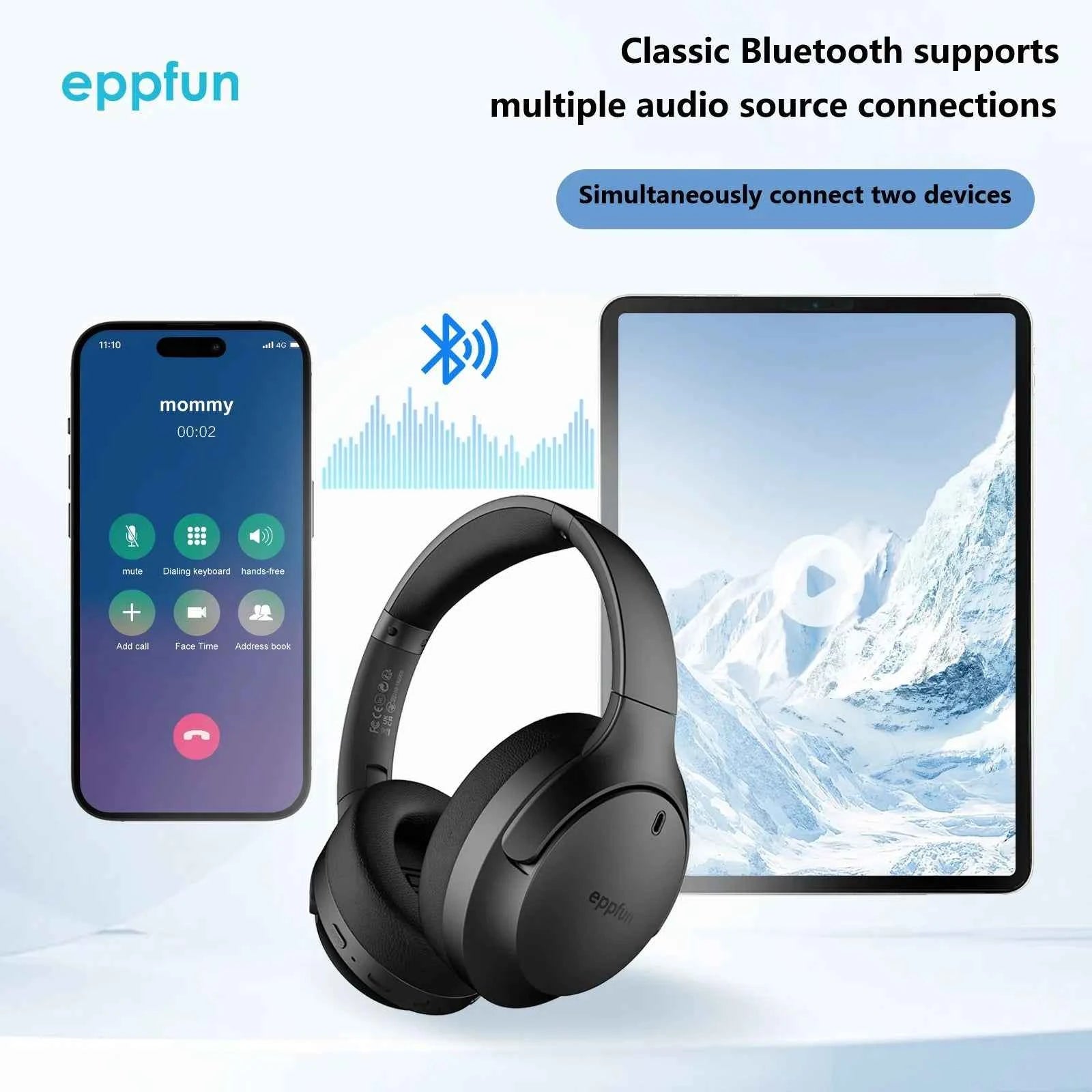 eppfun LE Audio Over Ear Bluetooth 5.4 Headphones with mic,Aptx Lossless/LC3/Auracast Headset for Music Gaming TV Watching