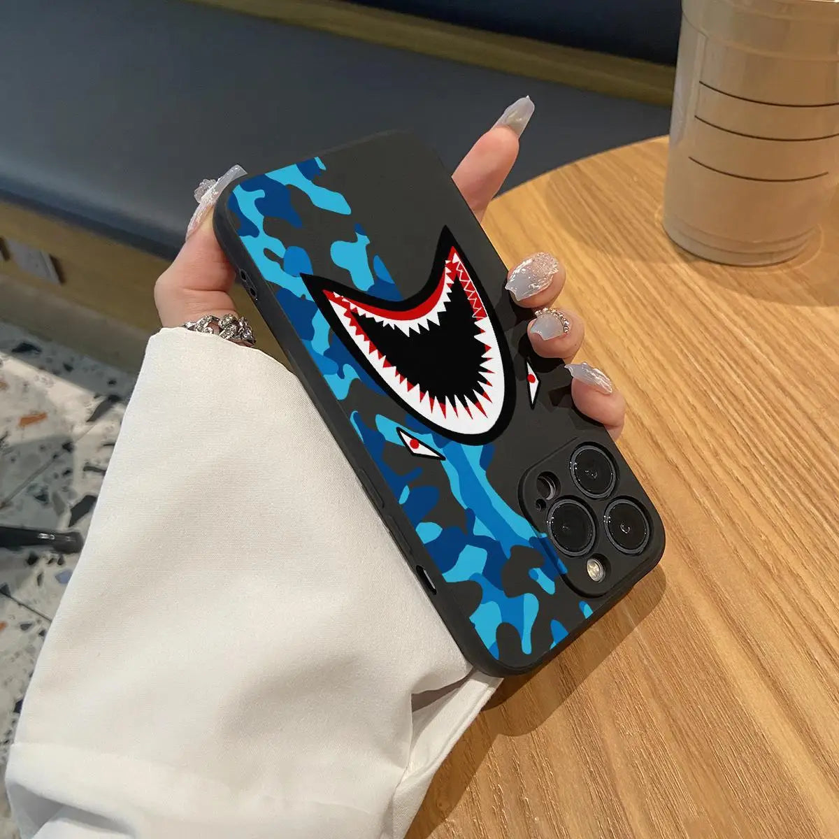 for IPhone 16 Pro Max 15 Pro 14Plus 13 12 11 Case Shark Pattern Phone Case Drop Protection TPU Phone Cases