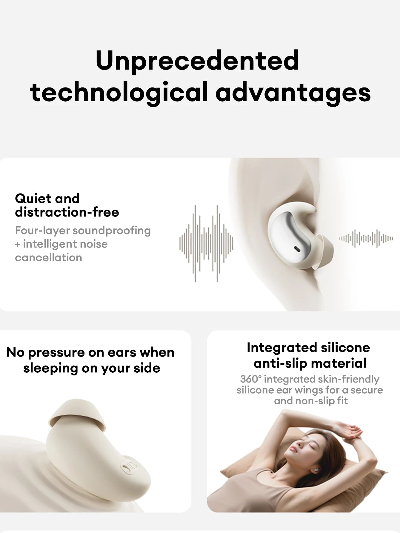 Lenovo LE203 Wireless Bluetooth 6.0 Sleep Headphones Small Lightweight Comfortable In-Ear Earphone Long Battery Life With Mic
