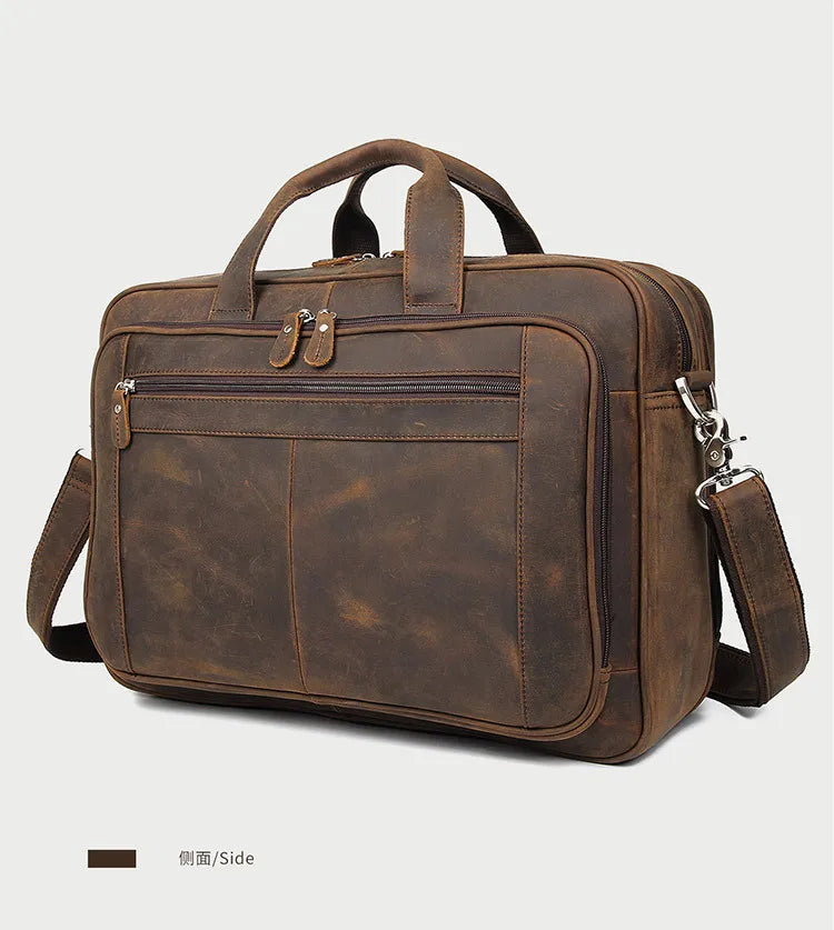 High Quality Genuine Leather Men Briefcase Business bag Crazy Horse Leather Large 17