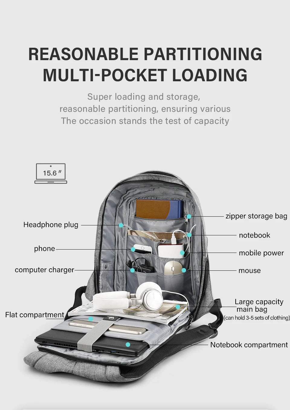Tigernu Anti Theft Backpack Men USB Port Computer Backpacks For Men Bagpack Schoolbag 15.6inch Backpack Bags Travel Bag Knapsack