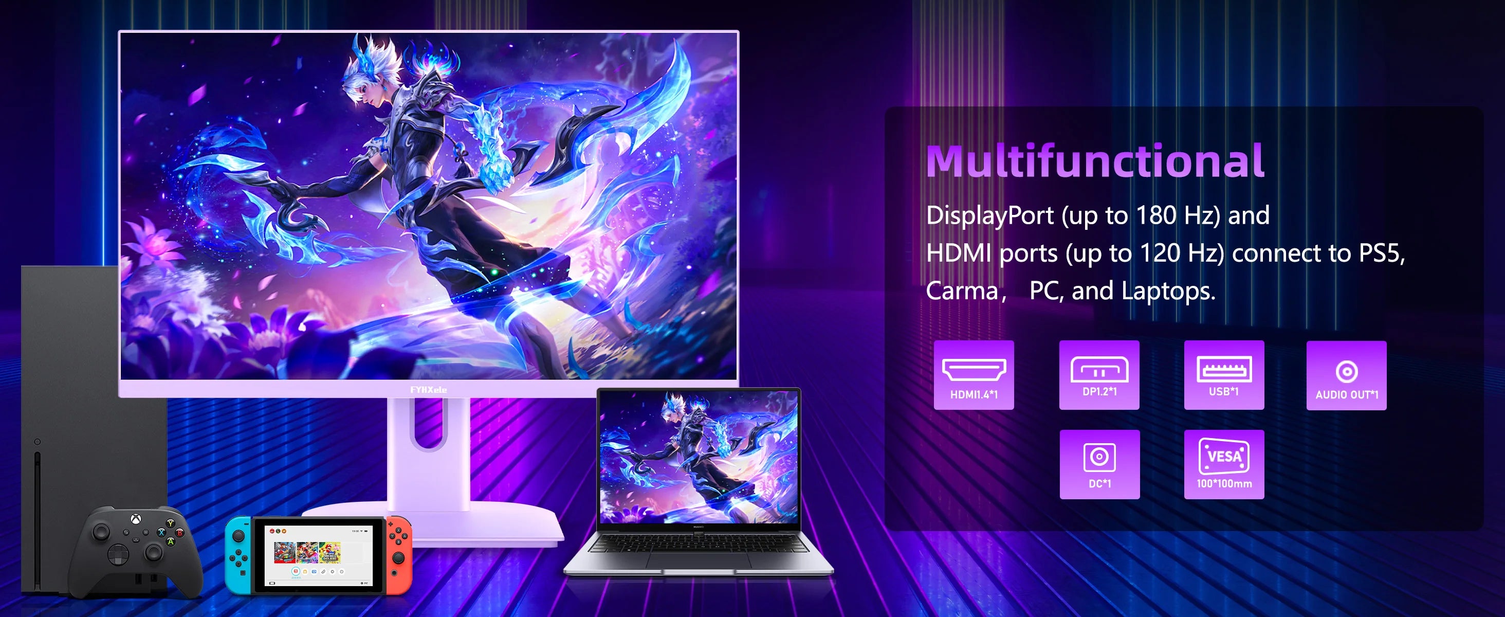 FYHXele 27 inch 180Hz IPS Gaming Monitor 1Ms Fast Response Speed 1920 * 1080 HDMI DP Ultrawide PC Support Vesa Wall Mount