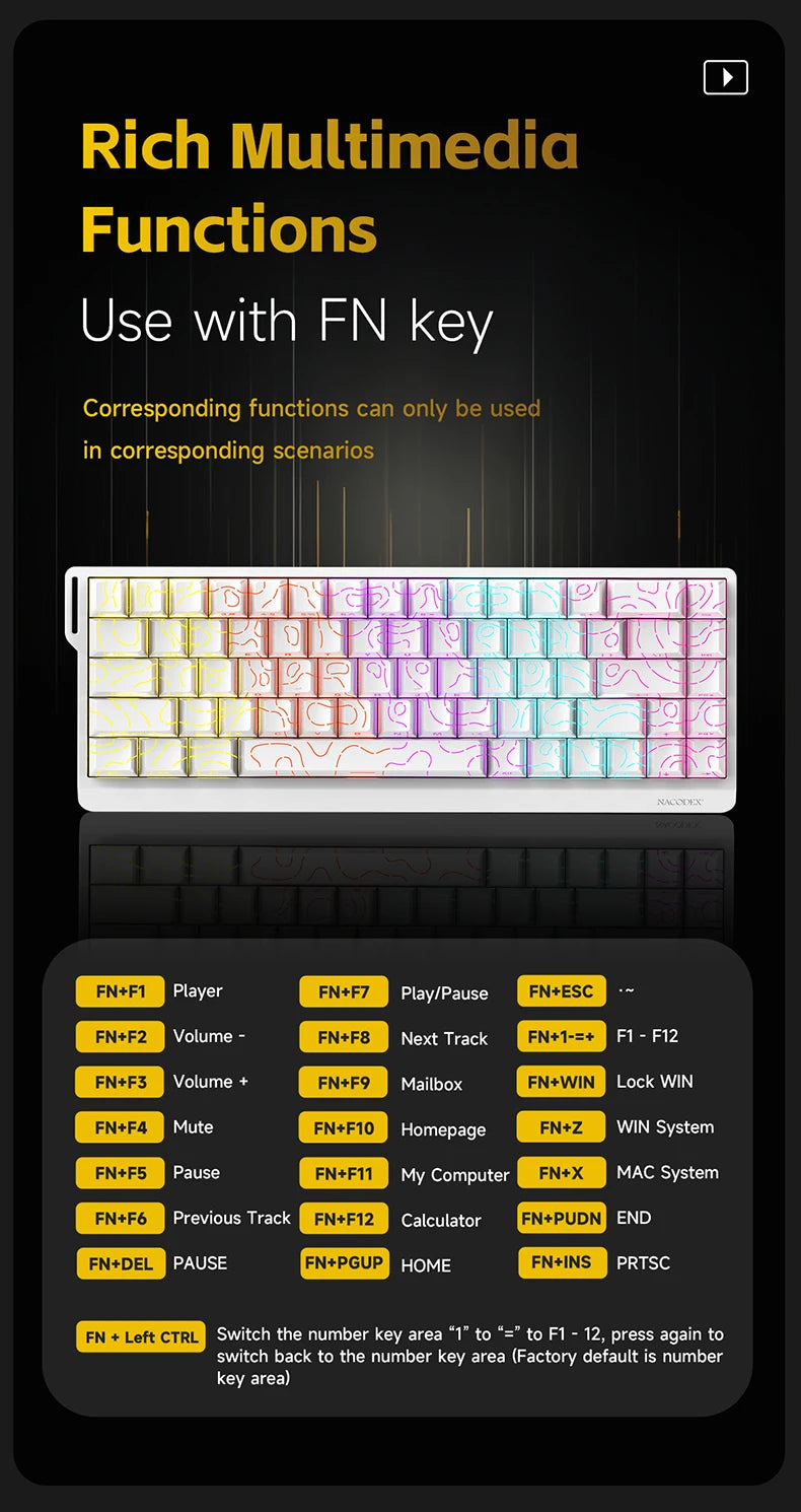AJAZZ NK68 V2 gaming mechanical keyboard features hot-swappable keys, color backlighting, and is portable for office use