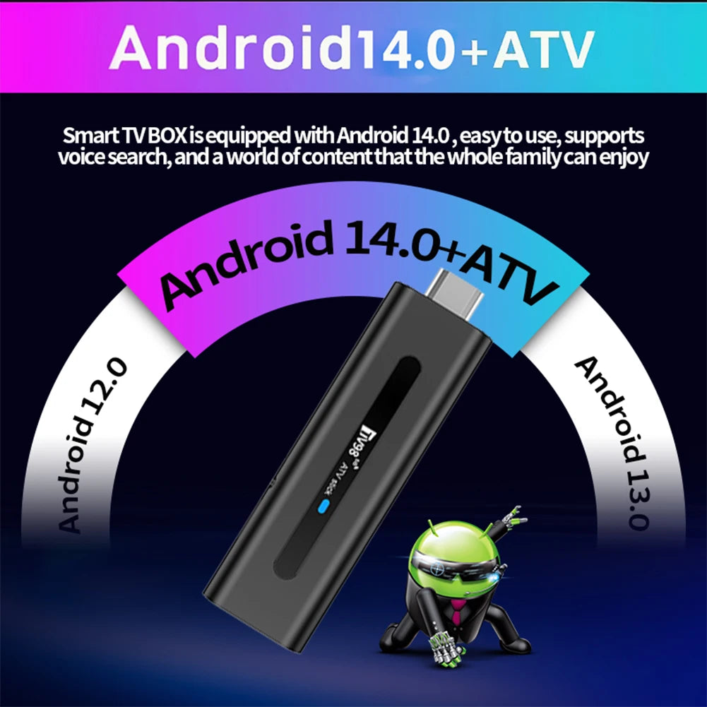 TV98 ATV H313 Android TV Stick 14.0 8K 2.4G 5G WiFi Quad Core BT5.0 Set Top Box Smart TV Box for Network Media Player