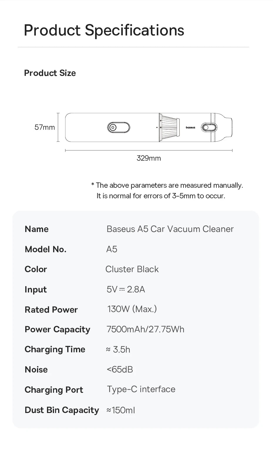 Baseus A5 16000Pa Wireless Car Vacuum Cleaner Powerful Portable Handheld Automotive Vacuum Cleaner for Car Inner Cleaning Home