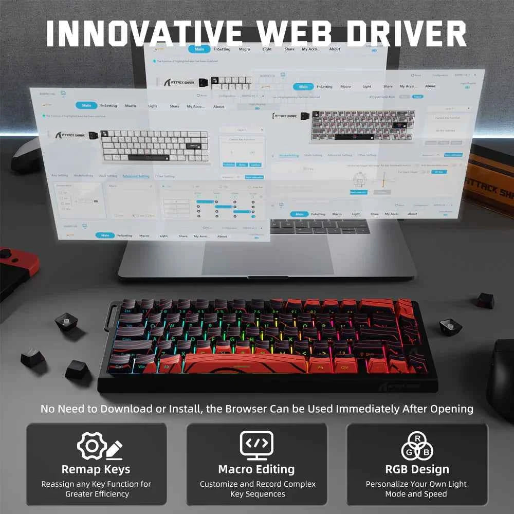 ATTACK SHARK X68PRO HE Wireless Rapid Trigger Gaming Keyboard with Adjustable Actuation,Hot-Swap,RGB Backlit,BT/2.4GHz/Wired