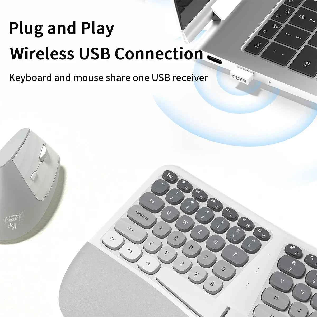 MOFii Ergonomic Keyboard and Mouse Combo, Cream Gradient, 2.4G Wireless, Wrist Fatigue Relief, Compact Tenkeyless, US QWERTY Lay