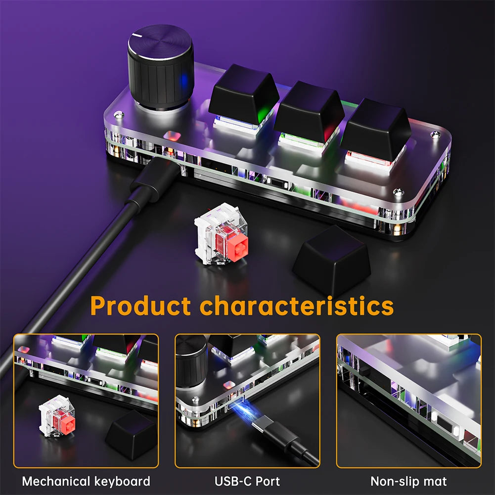 Mini Customized Mechanical Keyboard Hot Swappable Macro Programmable Keyboard 3 Key 1 Knob
