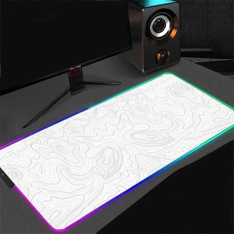 Extra large size RGB luminous black and white line 90x40cm gaming mouse pad, large gaming table mat, suitable for gamers