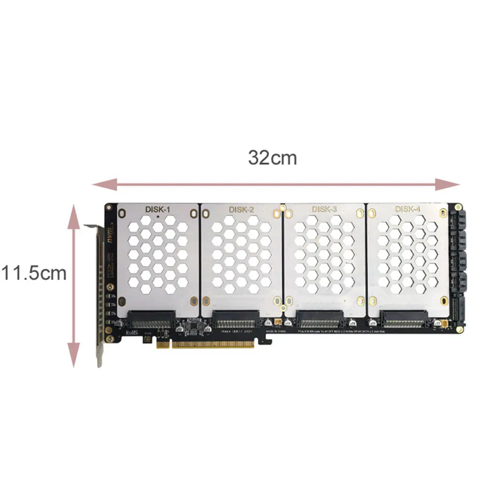 4-Port U2 NVME 2.5Inch SATA SSD Adapter Card Motherboard Support PCIe X4x4x4x4 PCIe X16 Bifurcation U.2 PCIe Adapter for PC