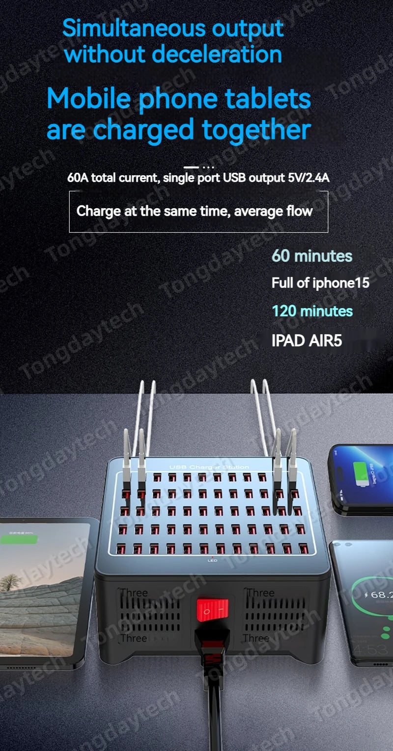 300W Universal Multi USB Charger Station 60 Ports Fast Charging Carregador for iPad iPhone 11 12 13 Pro Max Samsung Tablet 충전기