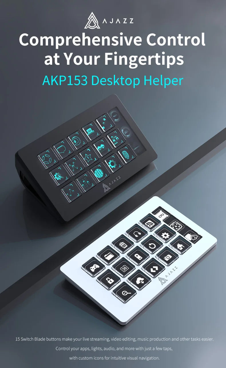 AJAZZ AKP153E/AKP03E Multifunctional Console Panel Desktop Assistente 15 Macro Keys Trigger Actions Custom Mini Keyboard