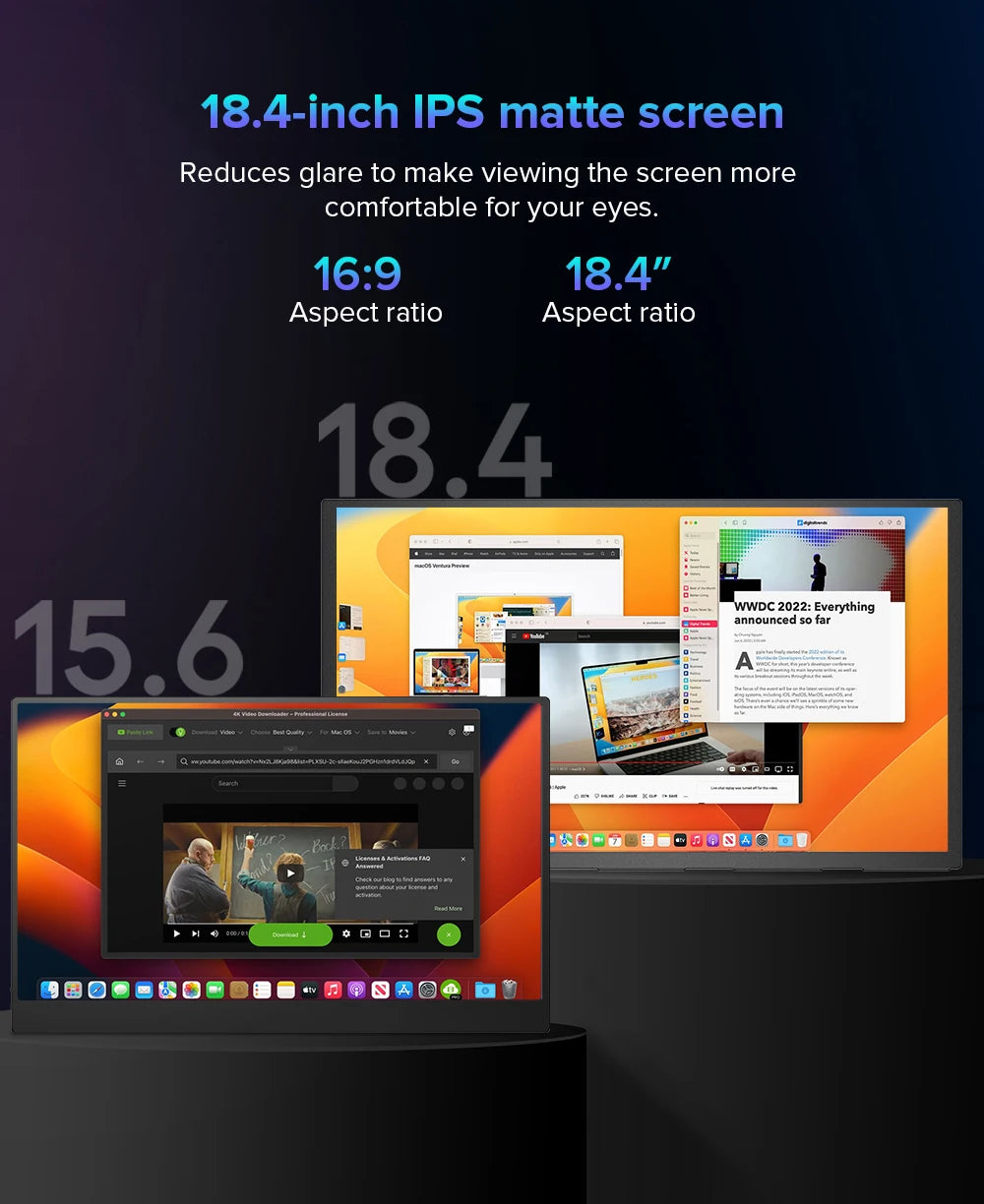 UPERFECT 18 Inch Large Gaming Monitor 4K PC Display 3840*2160  HDMI USB C With HDR FreeSync External Screen For Laptop Switch