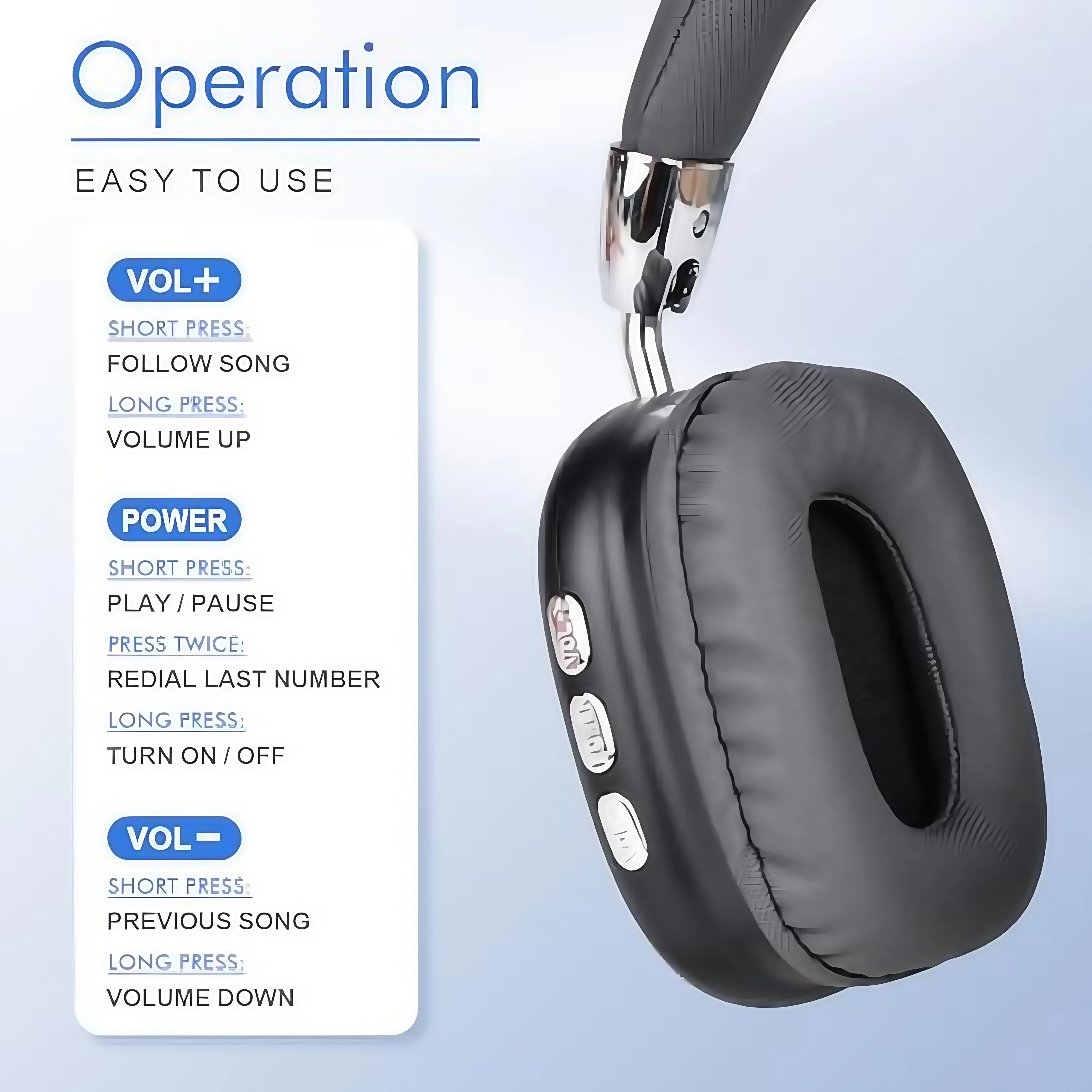 Fashion Bluetooth Headphones Wireless Over-Ear Headsets with Microphone Volume Control for Sports And Running Headset Game