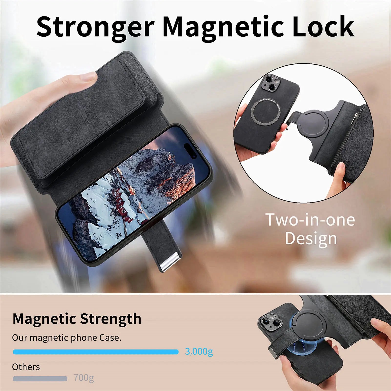 For iPhone 15 14 13 12 11 XS Max XR 8 7 6 Plus Wallet Case, Zipper Storage Design, Detachable Magnetic Flip Folio Cover