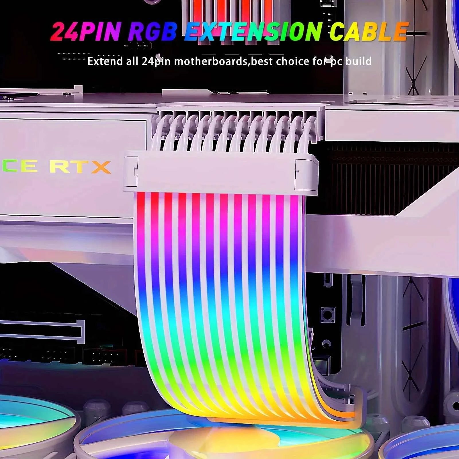 GQZJHOME 24PIN RGB ARGB Extension Cable Kit – 5V 3-Pin Motherboard Sync with 108 LED Beads