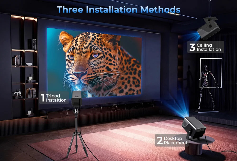 Lyncast 8K Support HD 1080P Auto Focus 2000ANSI Projector 5W Speaker Android 14 WiFi6 BT5.4 Outdoor Home Theater Projectors X7