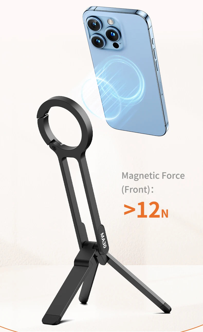 ULANZI MA30 Aluminum Magnetic Phone Tripod Stand Compatible with iPhone 16 Samsung Xiaomi Huawei Vivo OPPO - Mini Bracket for Magsafe Smartphones