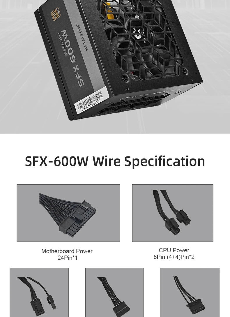 METALFISH Full-Modular SFX-500W 600W PSU 80Plus Bronze White Power Supply For Mini ITX Chassis Small Computer Case 100/220V