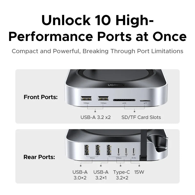 UGREEN USB HUB Docking Station for Mac Mini M4 M4 Pro M.2 NVMe SSD 8TB Max 10Gbps USB-A&C Ports SD&TF 170MB/s USB Splitter Dock - WinSupport Tech