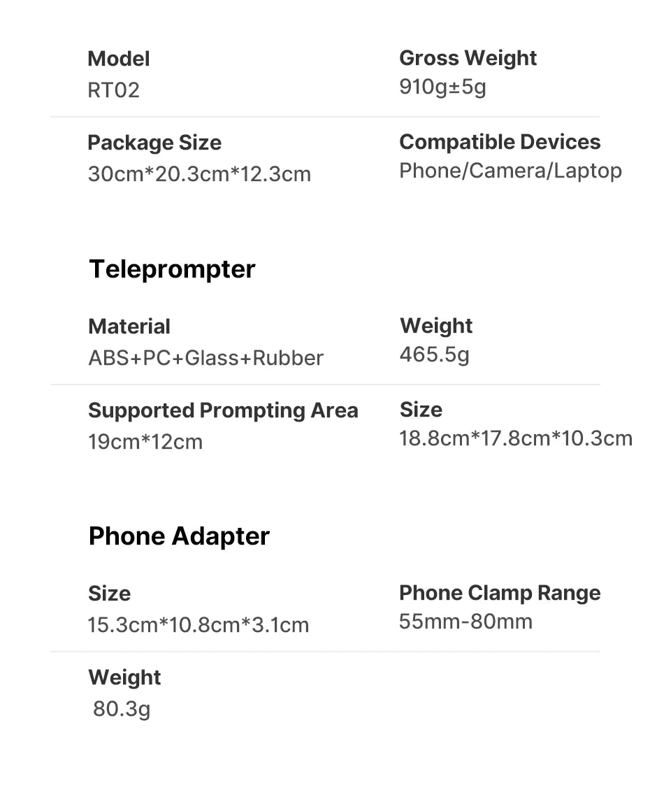 Ulanzi RT02 Teleprompter Portable Mini Collapsible Prompter for Tablets DSLR Laptop Camera Phone Live Streaming Video Recording