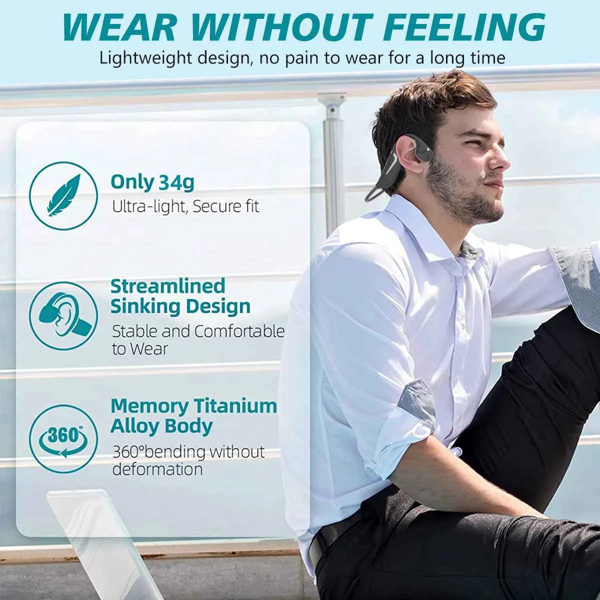 PARAMITA Bone Conduction Wireless Bluetooth Headset BT5.4 Dual Battery Super Long Battery Life Waterproof Sports Running Cycling