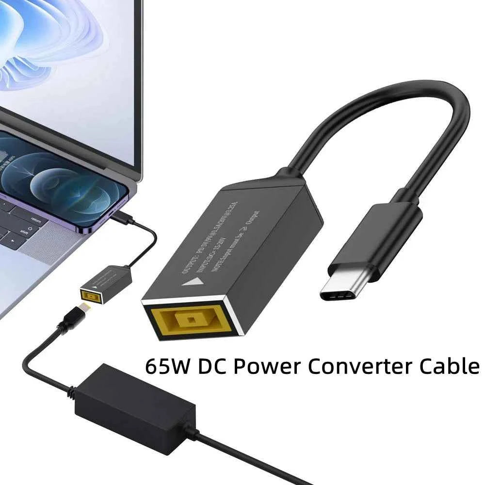 65W 100W 140W USB C Fast Charging Cable for Lenovo Laptop Charger DC Jack Square Plug To Type-C 5V/9V/20V PD Adapter Converter