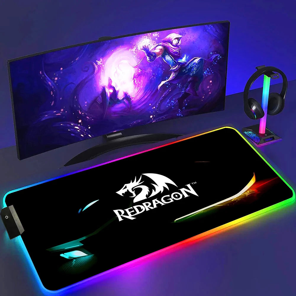 Redragon RGB LED Gaming Mouse Pad Rug Cool Anti-skid Keyboard Mat Computer Desk Accessories Mousepad Luminous Laptop Game Mats