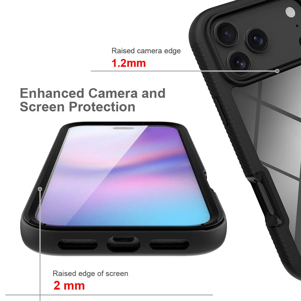 360 Full Body Protection Armor Clear Phone Case For iPhone 17 16 15 14 13 Pro Max Air 16e Plus Front Screen Shockproof Cover