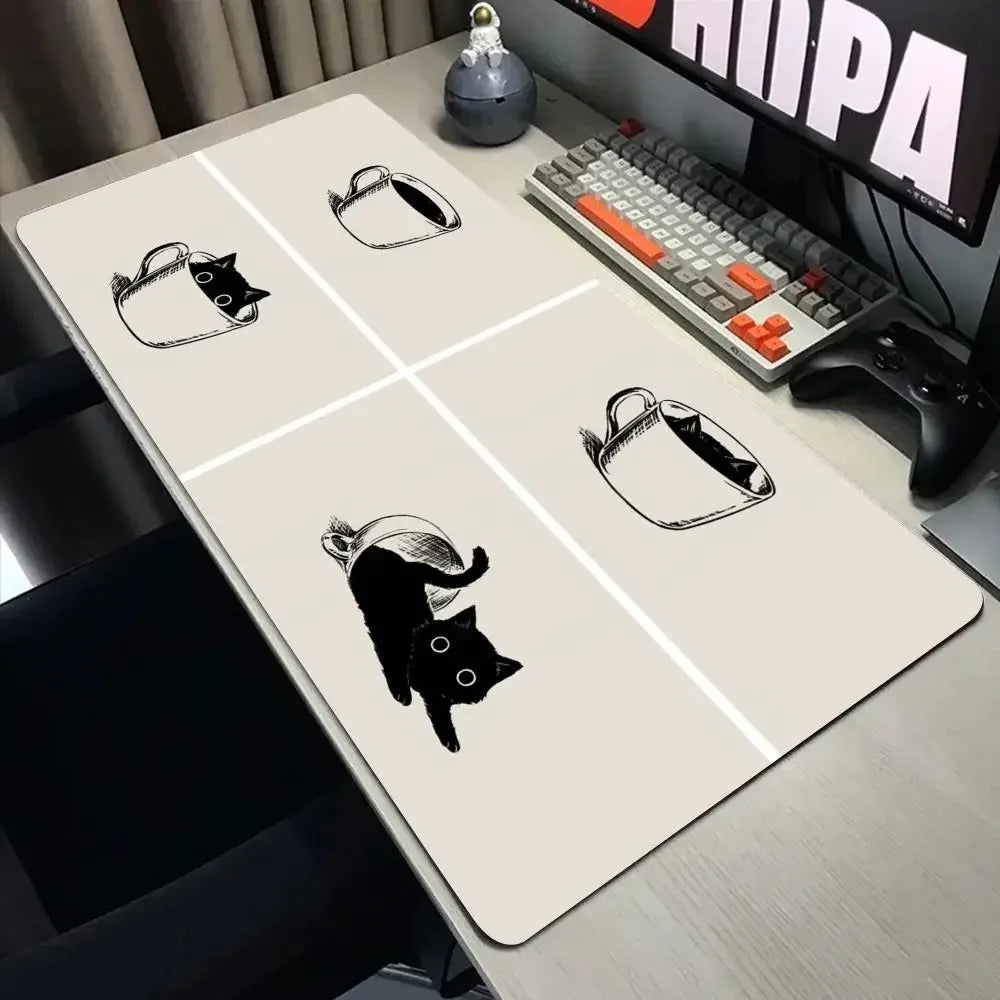 Funny black cat Mouse Pads Cute Cat Computer XXL Mausepad Company Desk Pad Large Kawaii Cushion Office Accessories Rug 300X600