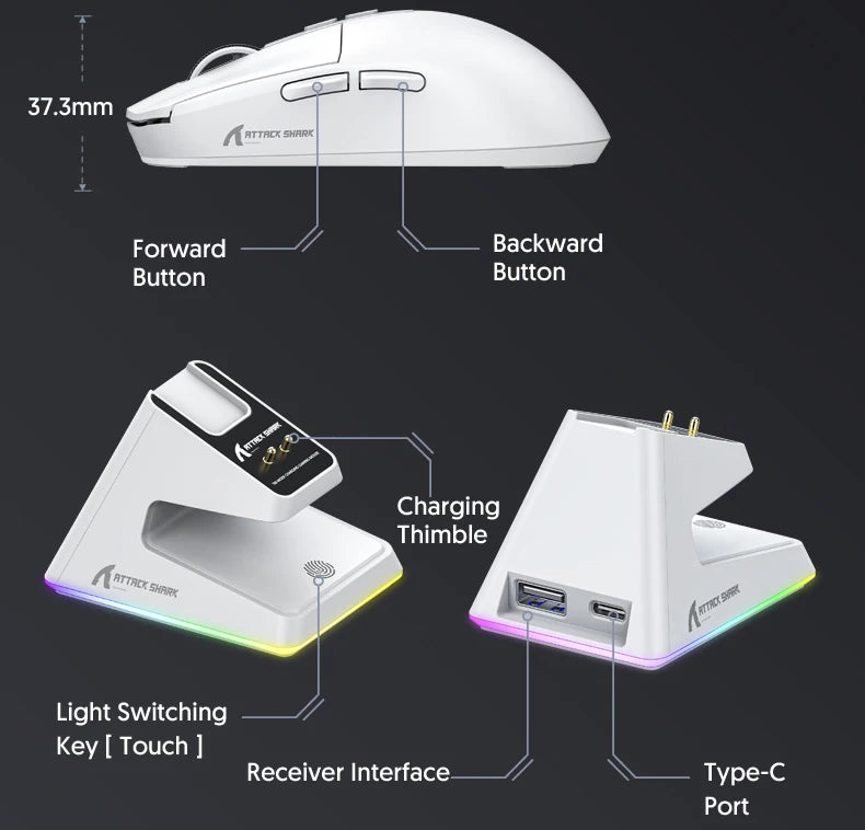 ATTACK SHARK X6 Wireless Macro Gaming Mouse PAW3395 26000 DPI Tri-Mode Wired/2.4G/BT5.2 Connection Magnetic Charging Base Mouse