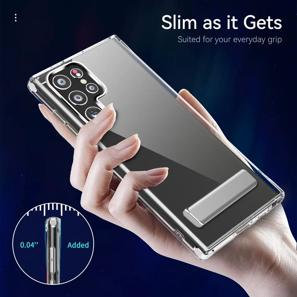 UYUXIO Kickstand Clear Mobile Phone Case for Samsung Galaxy S26 S25 Ultra Plus S24 S23 FE S22 Stand Cases Back Cover with Holder
