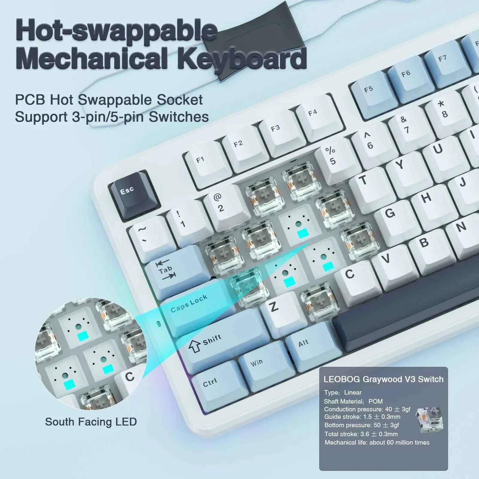 AULA F87 Wireless Keyboard 87 Keys Compact TKL 3 Modes Gasket Gaming Keyboard Hot-Swap RGB Custom RGB Backlit Bluetooth Keyboard
