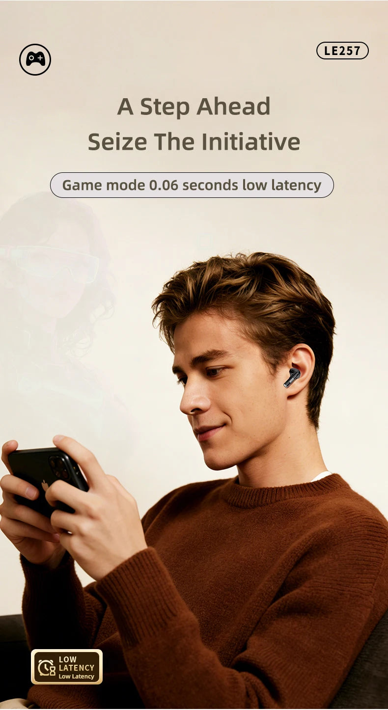 Lenovo LE257 Wireless Bluetooth 6.0 Earphones HiFi Sound ENC Call Noise Reduction TWS Headphones Gaming Sports Headset with Mic