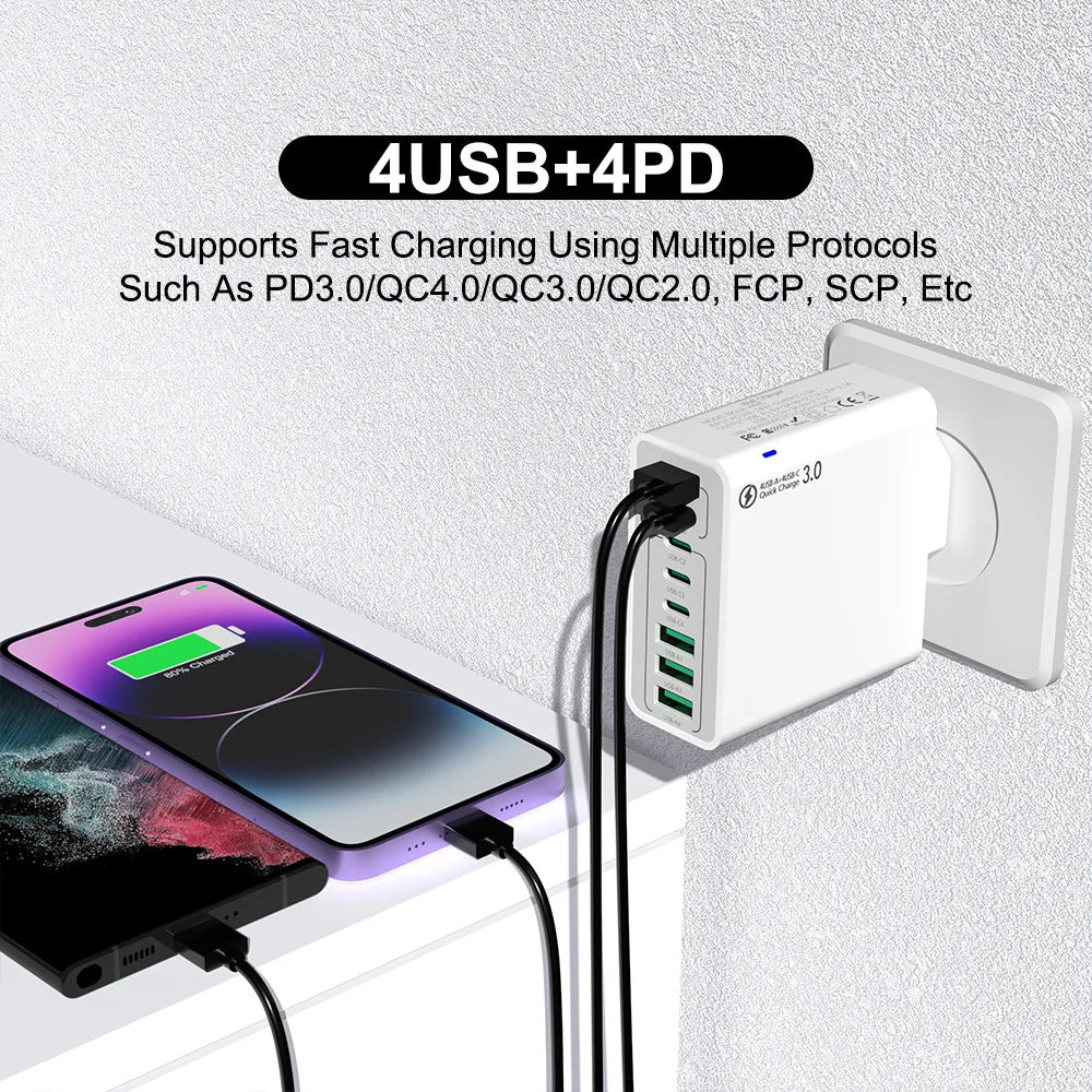 8-in-1 Wall Charger, Fast Charging Multi-Port Phone Charger Plug, Charger Adapter