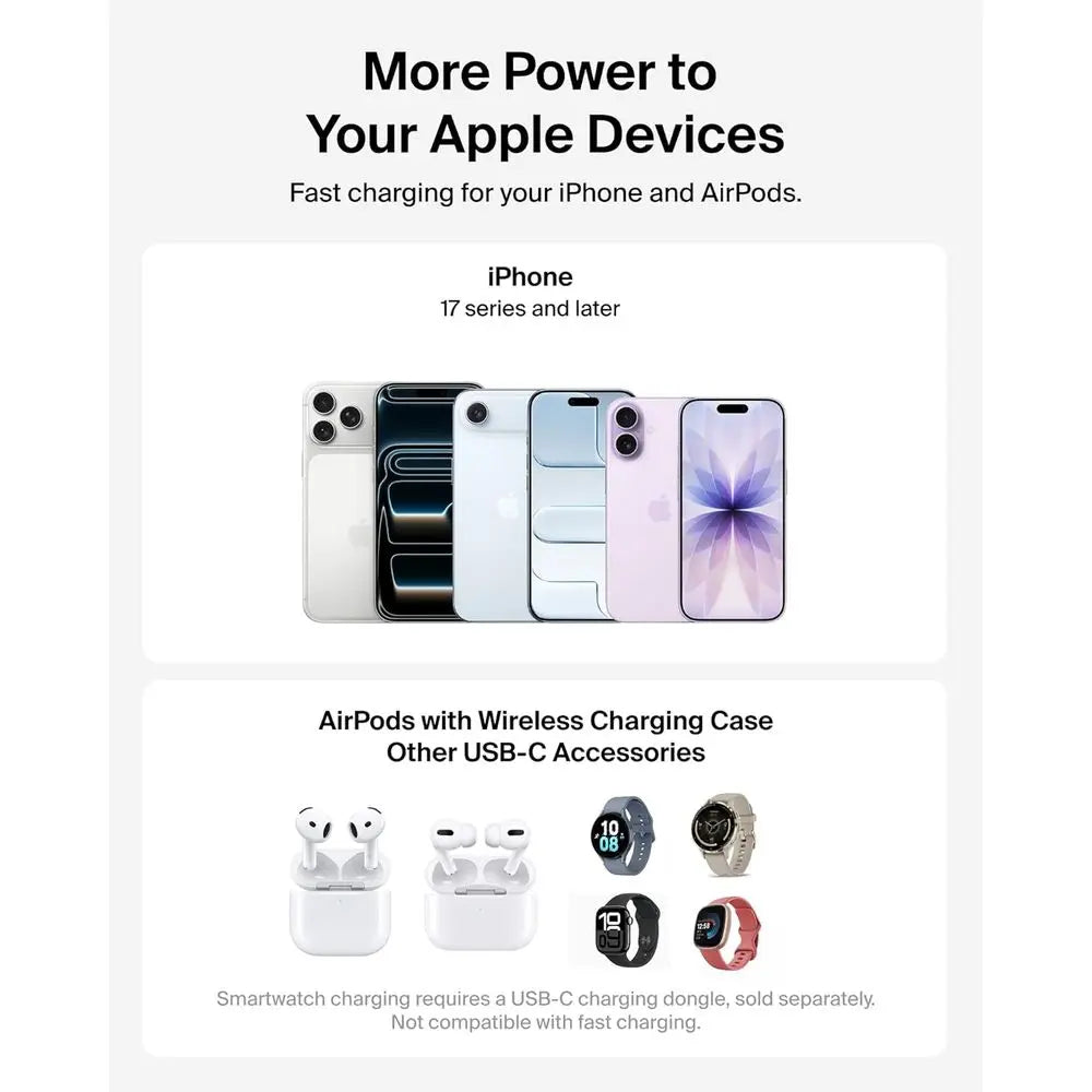 2-in-1 Qi2.2 25W Magnetic Wireless Charger with 5W USB-C Port, Compatible for iPhone 17/16/15, Pixel 10, and AirPods, Includes 4