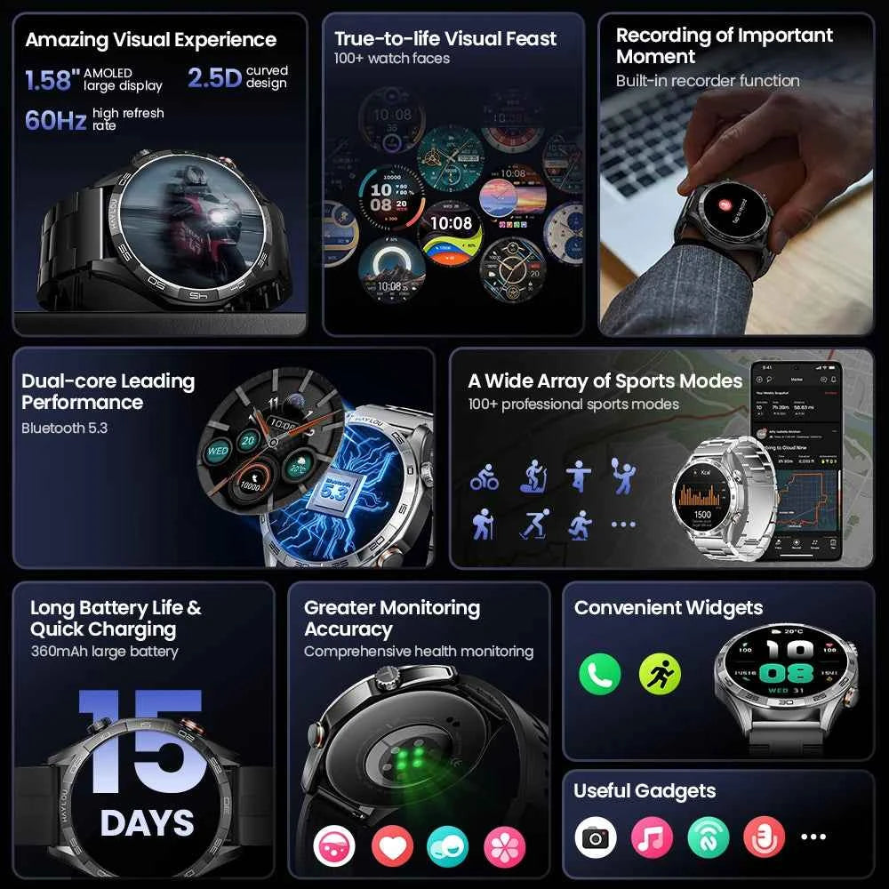 HAYLOU Solar 5 Smartwatch 1.58'' AMOLED Display 60Hz Refresh Rate 24H Health Monitoring Voice Calling 100+ Sports Modes Black/Silver