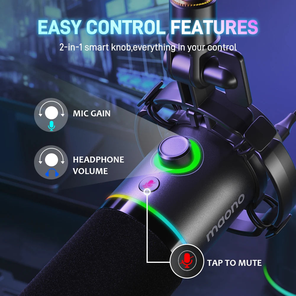 Maono XLR\USB Dynamic Microphone For Gaming Recording Streaming Youtube Metal Mic With Software Tap-to-Mute Gain Knob PD200X - WinSupport Tech