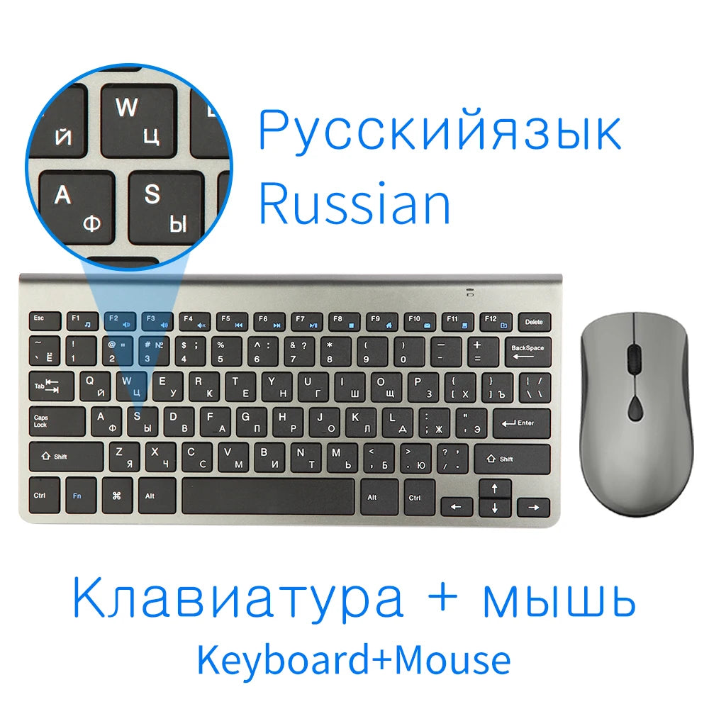 Mini Wireless Keyboard and Mouse 2.4G Protable Silent Mice Russian Korean Hebrew US Keyboard Kit for Laptop Mac PC TV Box