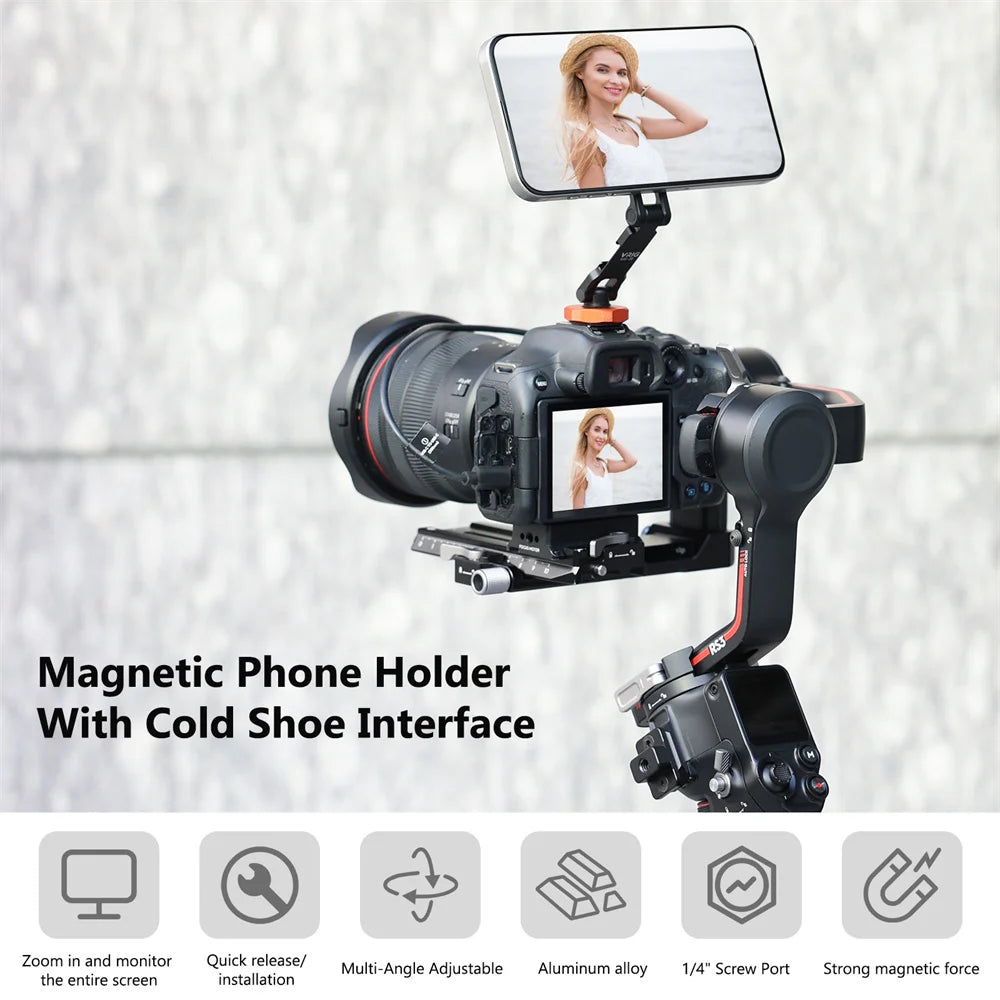 VRIG Magnetic Cold Shoe Mount Phone Holder W 1/4 Phone Tripod Mount for MagSafe iPhone 16 15 14 Samsung Camera Mic Light Monitor