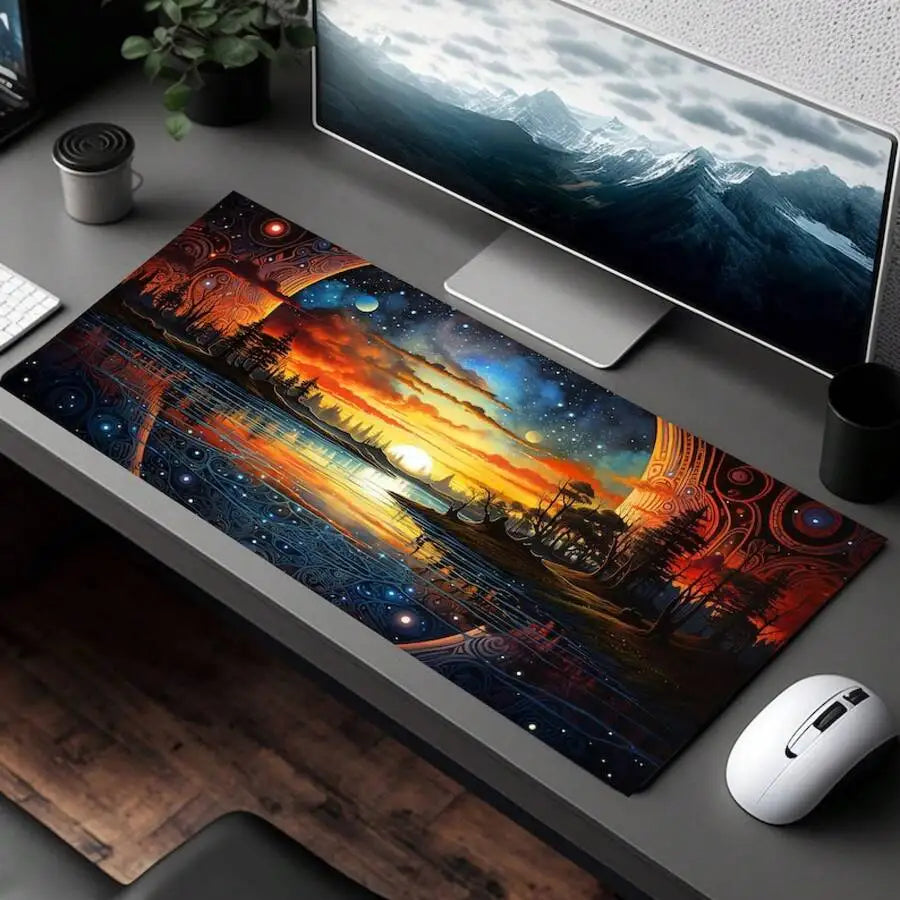Aesthetic Desk Mat XL Gaming Mouse Pad Lofi Forest Mood Decor
