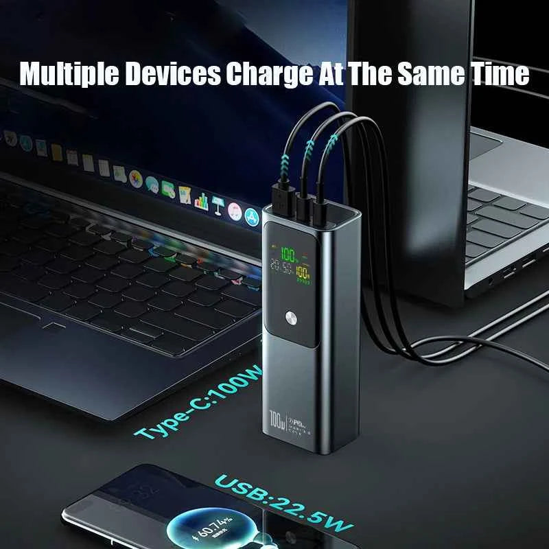 50000mAh Portable Color Screen Power Bank Supports PD100W Bidirectional Fast Charging Suitable For IPhone Laptop Samsung Xiaomi