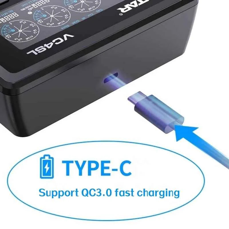Original NEW XTAR VC4SL Battery Charger Type-C QC3.0 Fast Charge LCD Screen Display Ni-MH Li-ion 18650 AA/AAA Batteries Charger